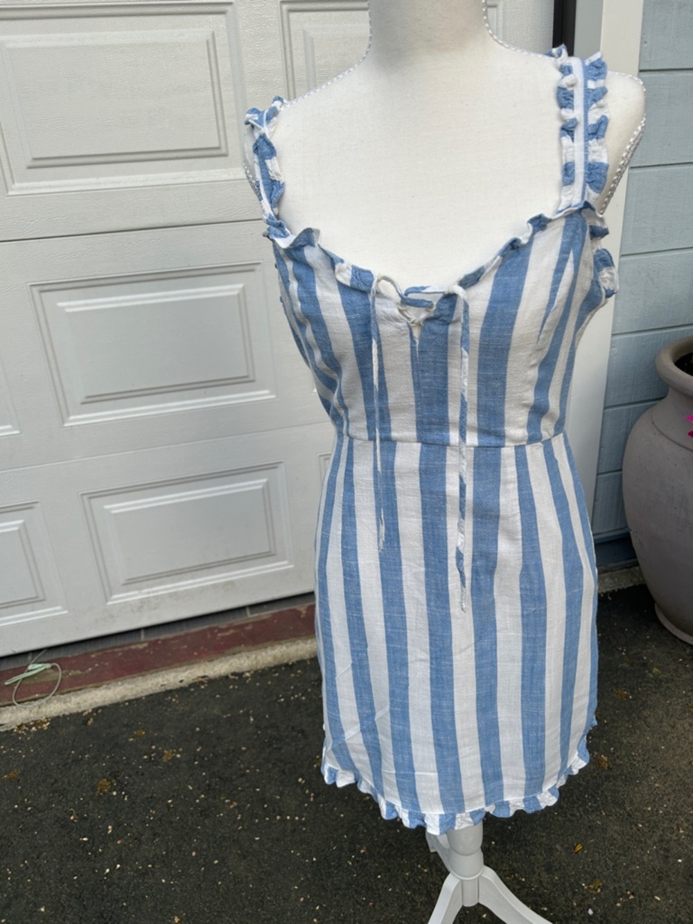 Forever 21 Blue and White Striped Ruffled Sundress